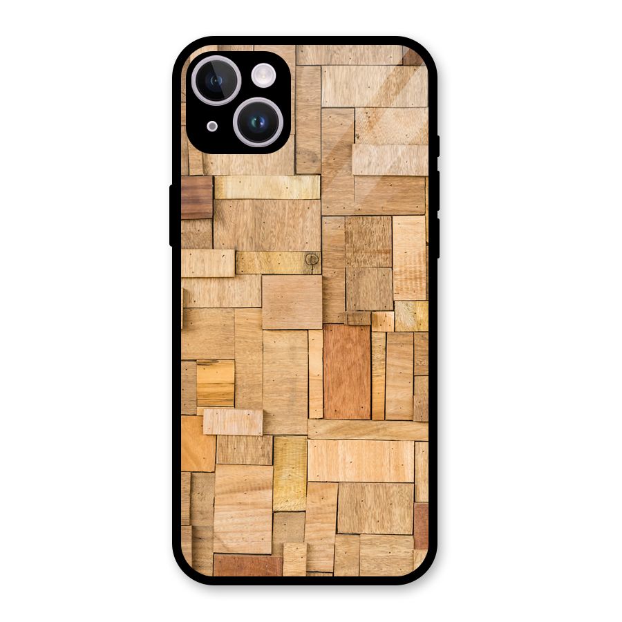 Wooden Blocks Glass Back Case for iPhone 14 Plus
