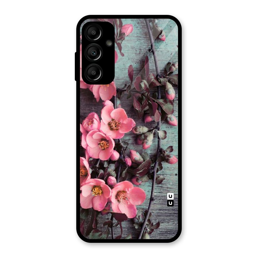 Wooden Floral Pink Glass Back Case for Galaxy A14 5G
