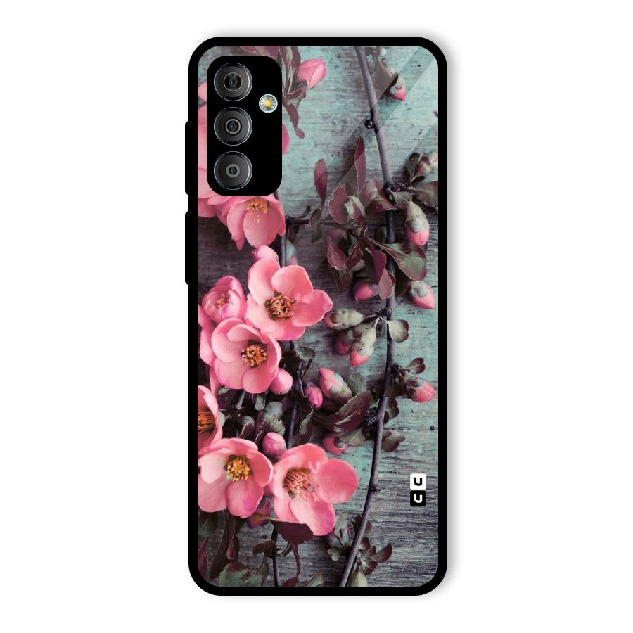 Wooden Floral Pink Glass Back Case for Galaxy F23