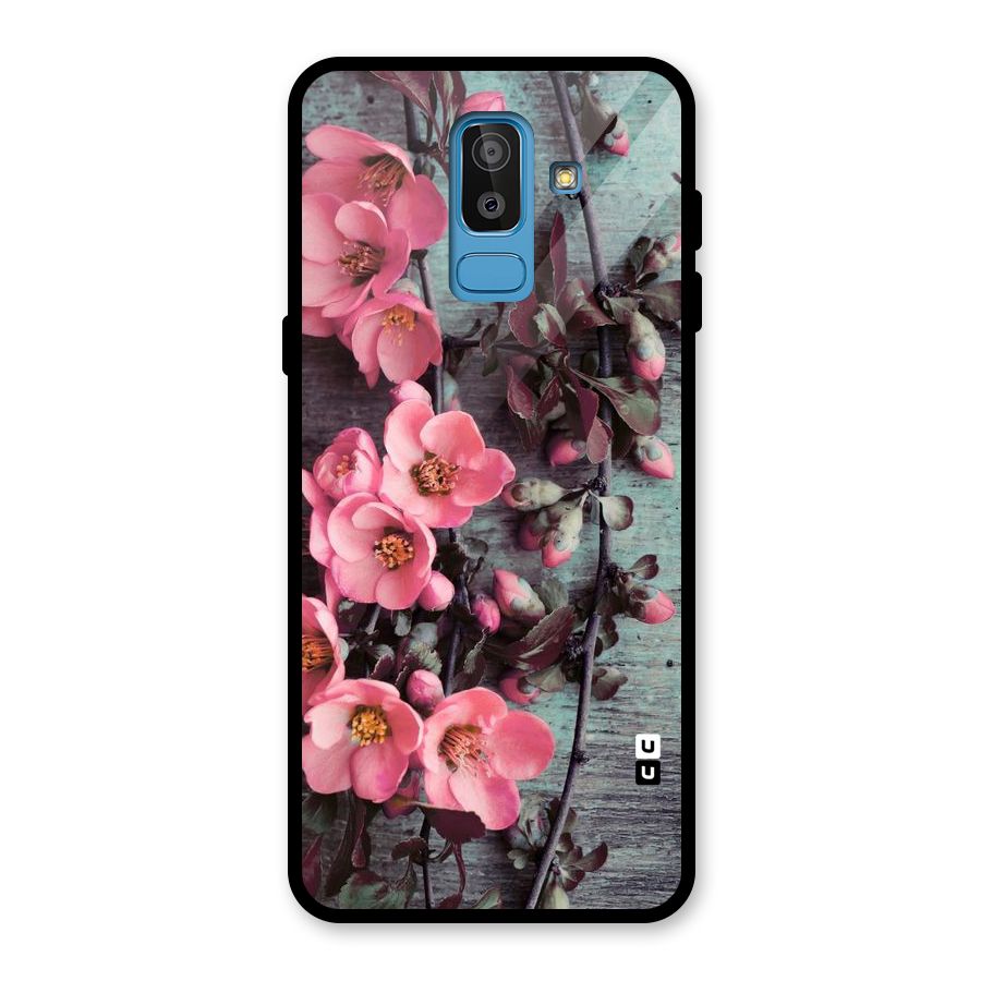 Wooden Floral Pink Glass Back Case for Galaxy J8