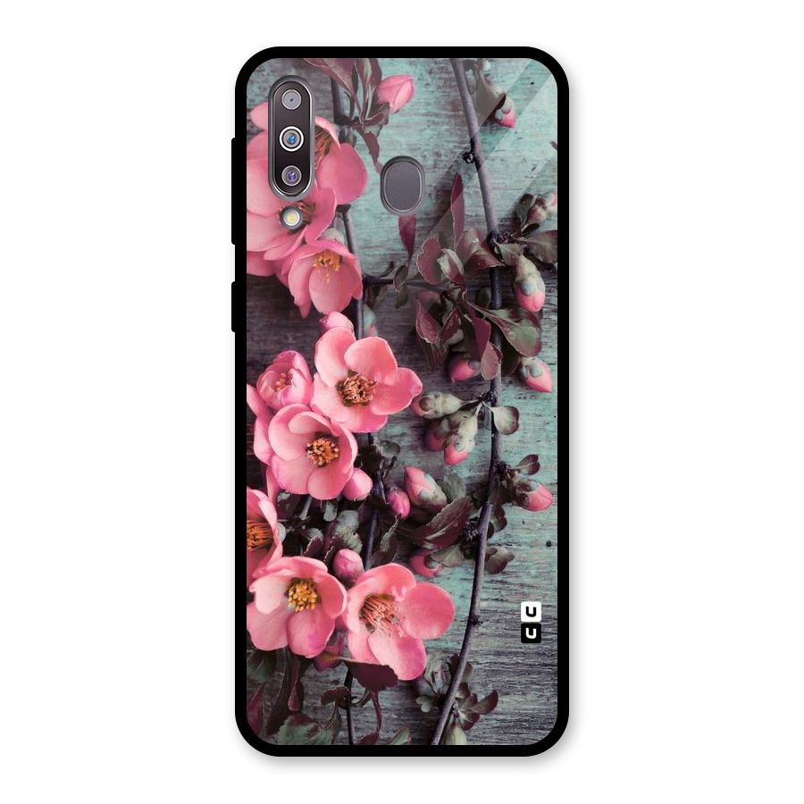 Wooden Floral Pink Glass Back Case for Galaxy M30