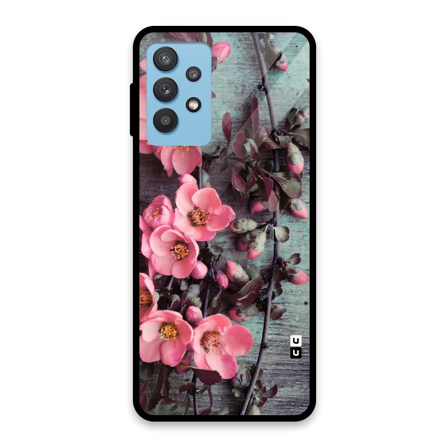 Wooden Floral Pink Glass Back Case for Galaxy M32 5G