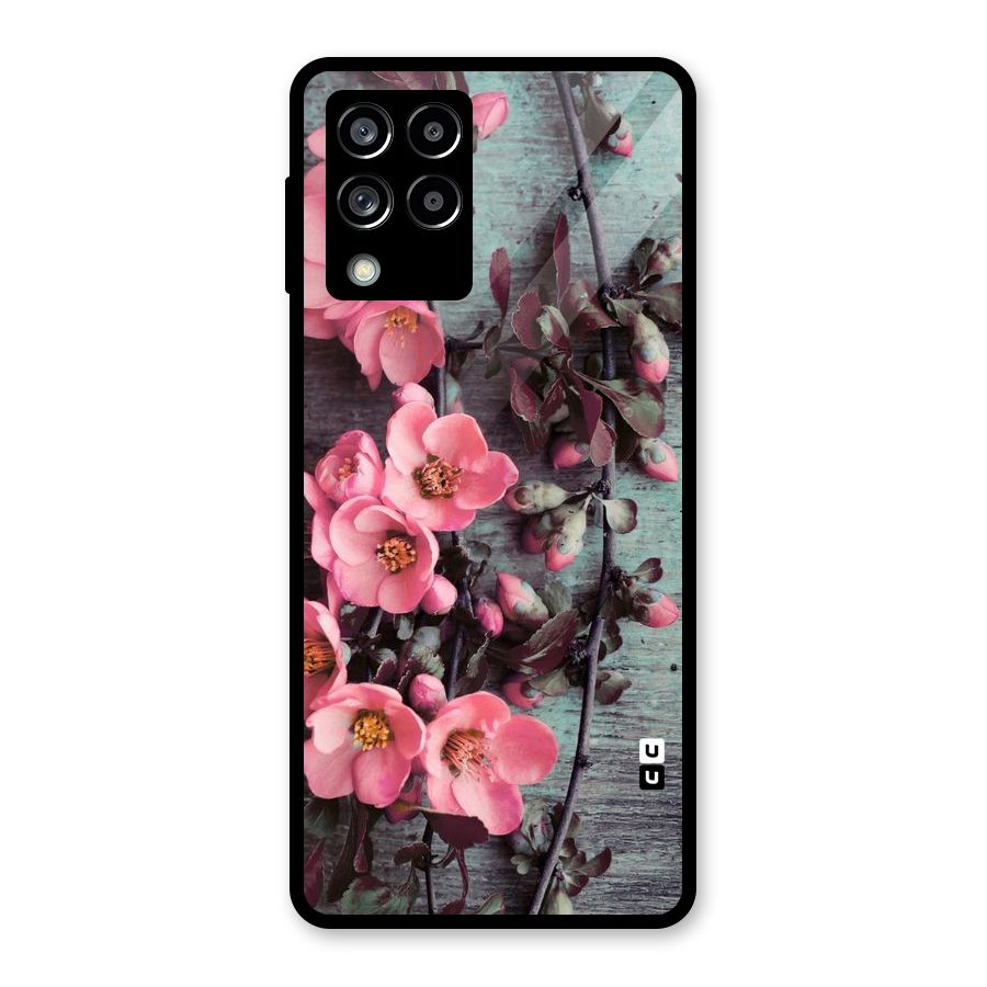 Wooden Floral Pink Glass Back Case for Galaxy M53 5G