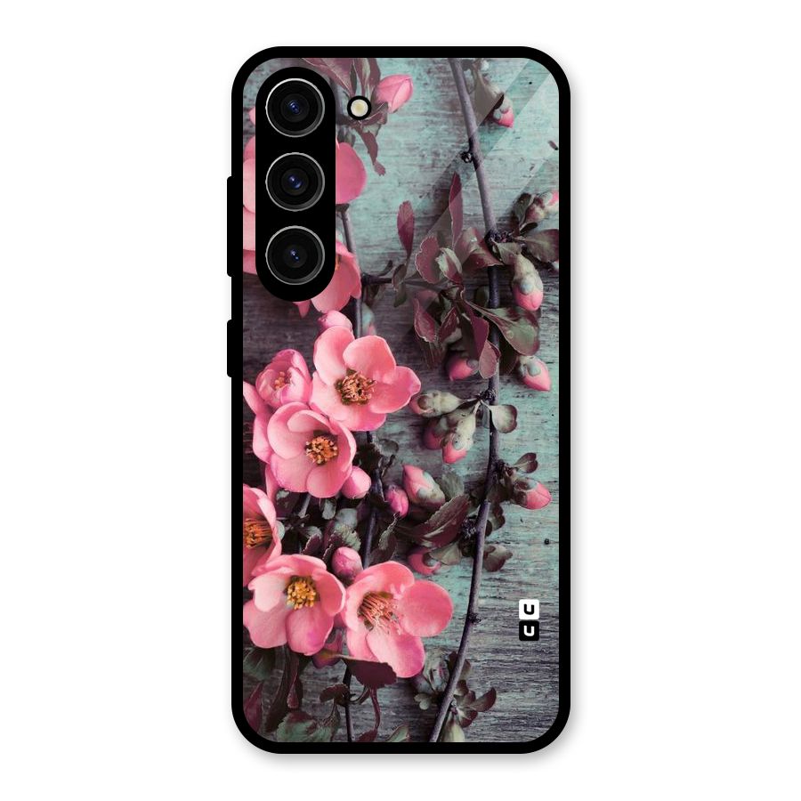 Wooden Floral Pink Glass Back Case for Galaxy S23