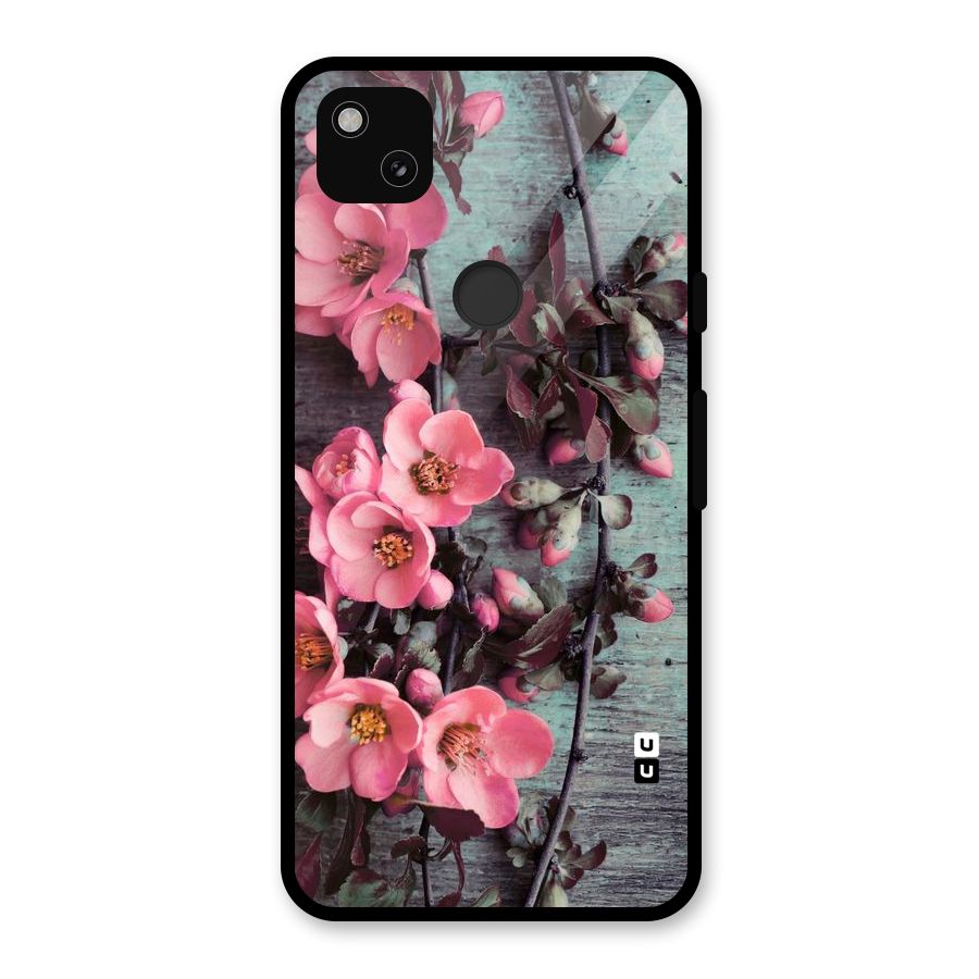 Wooden Floral Pink Glass Back Case for Google Pixel 4a