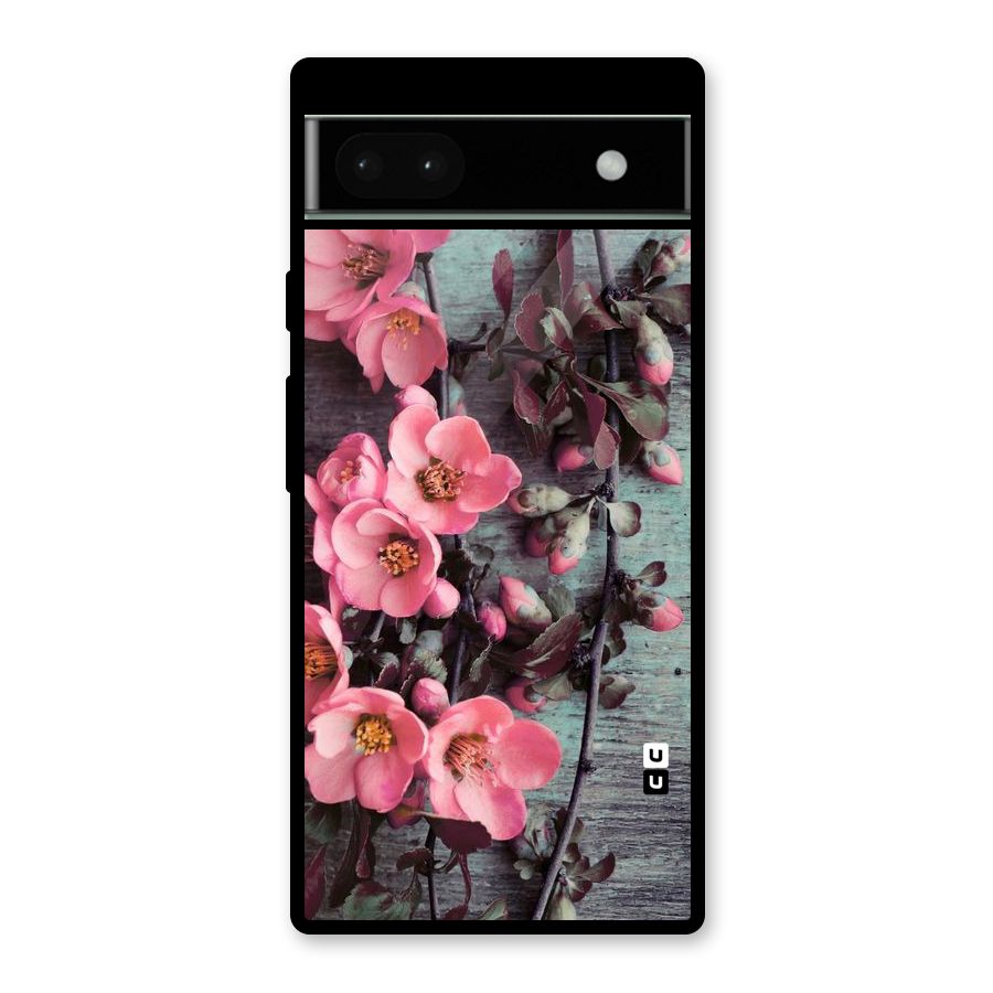 Wooden Floral Pink Glass Back Case for Google Pixel 6a