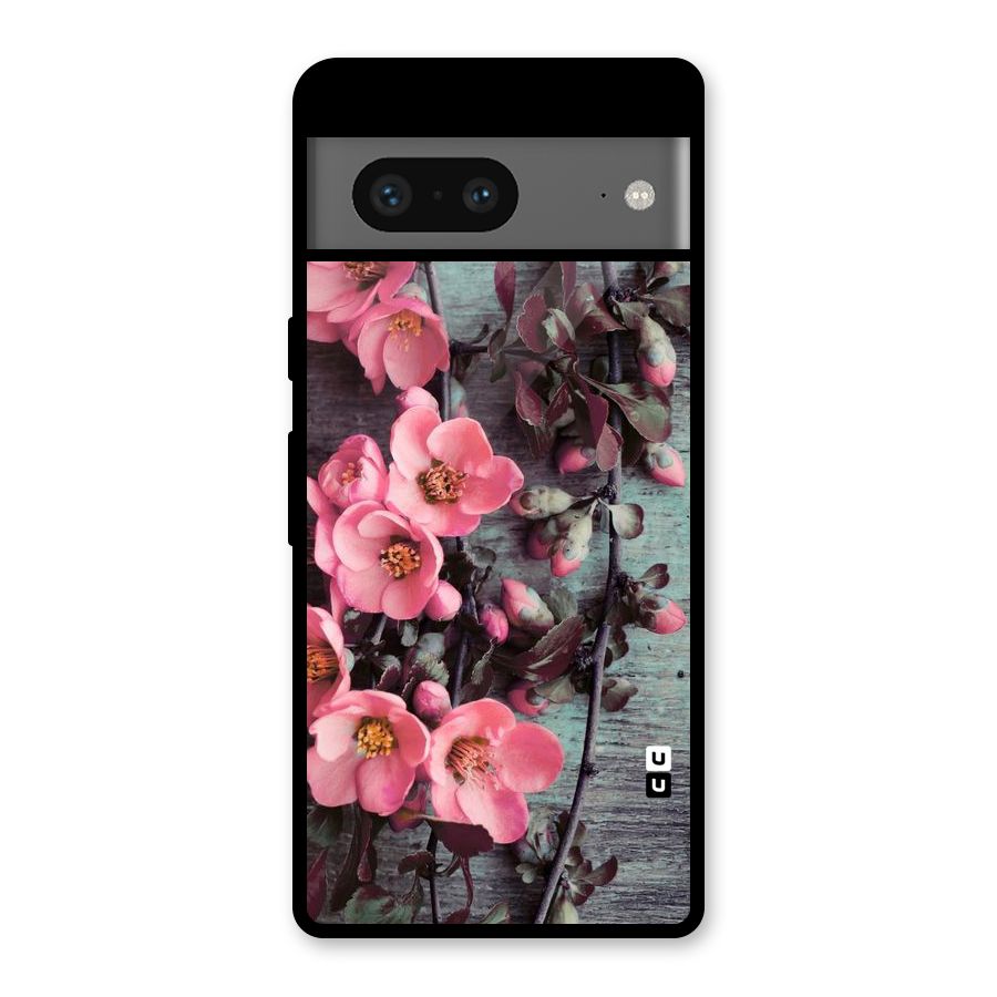 Wooden Floral Pink Glass Back Case for Google Pixel 7