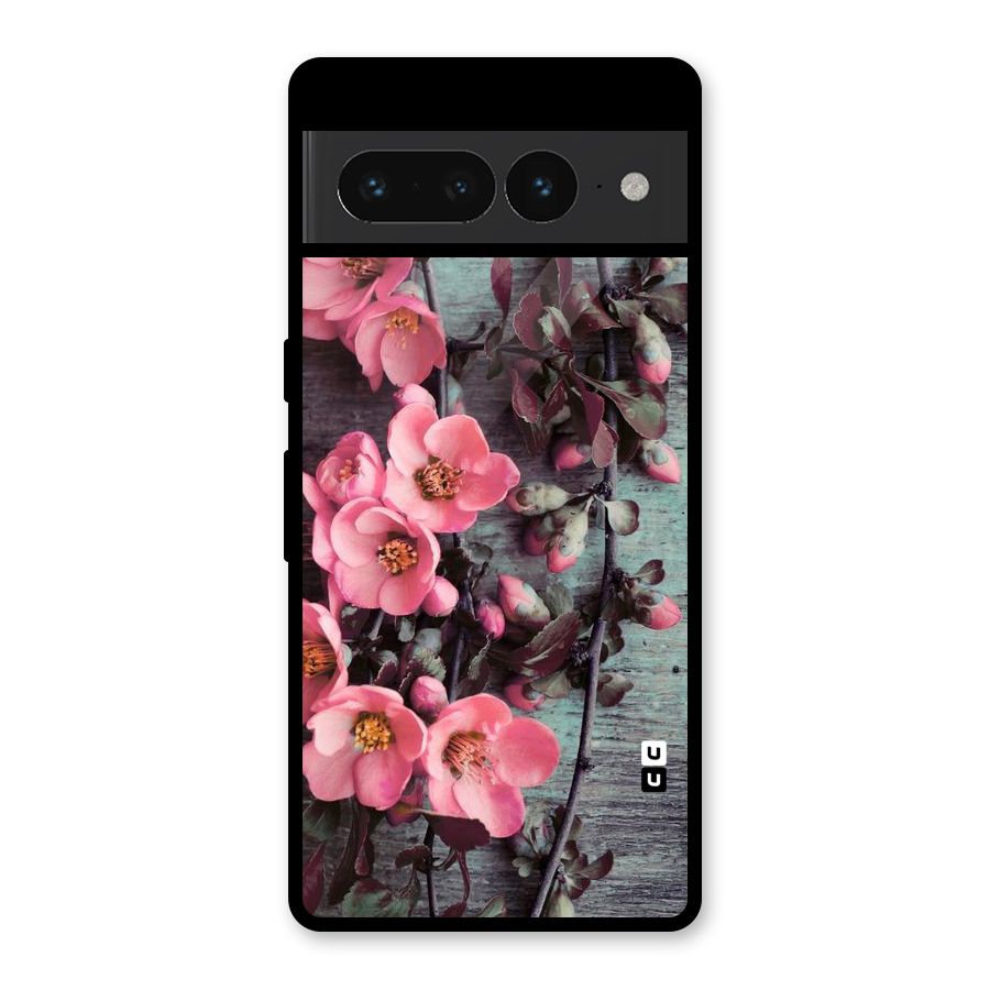 Wooden Floral Pink Glass Back Case for Google Pixel 7 Pro