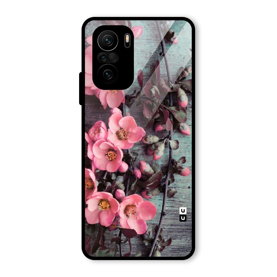 Wooden Floral Pink Glass Back Case for Mi 11x