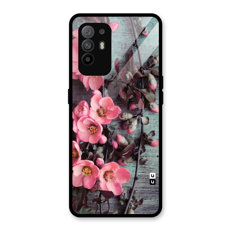 Wooden Floral Pink Glass Back Case for Oppo F19 Pro Plus 5G