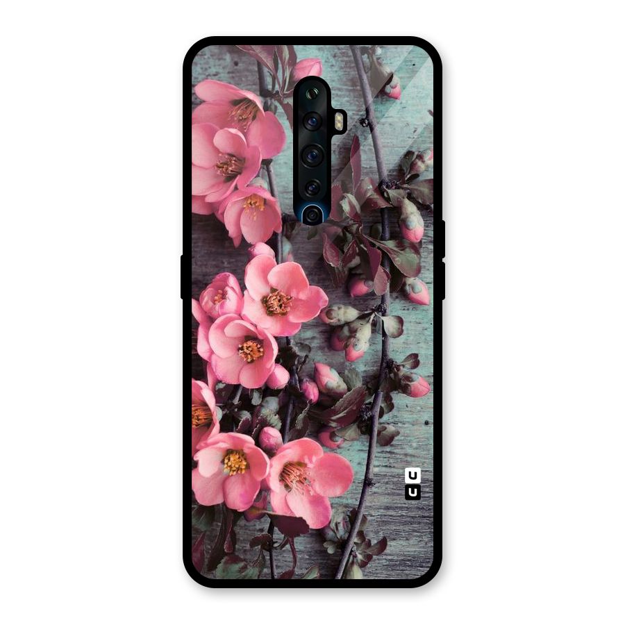Wooden Floral Pink Glass Back Case for Oppo Reno2 F