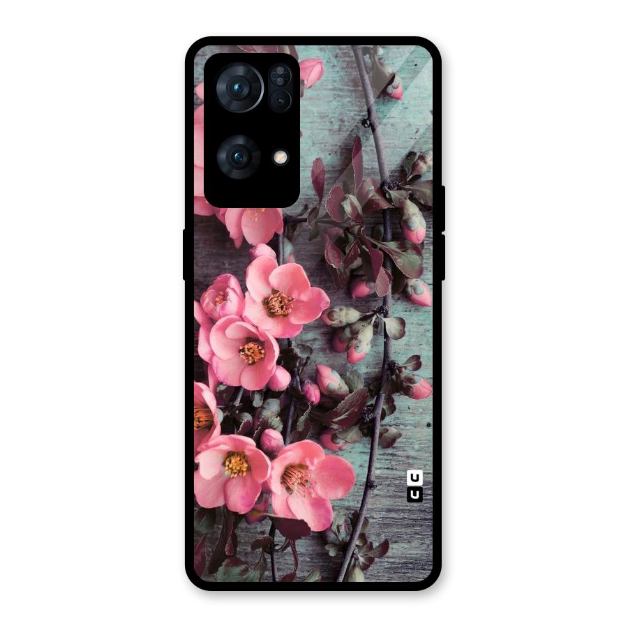 Wooden Floral Pink Glass Back Case for Oppo Reno7 Pro 5G