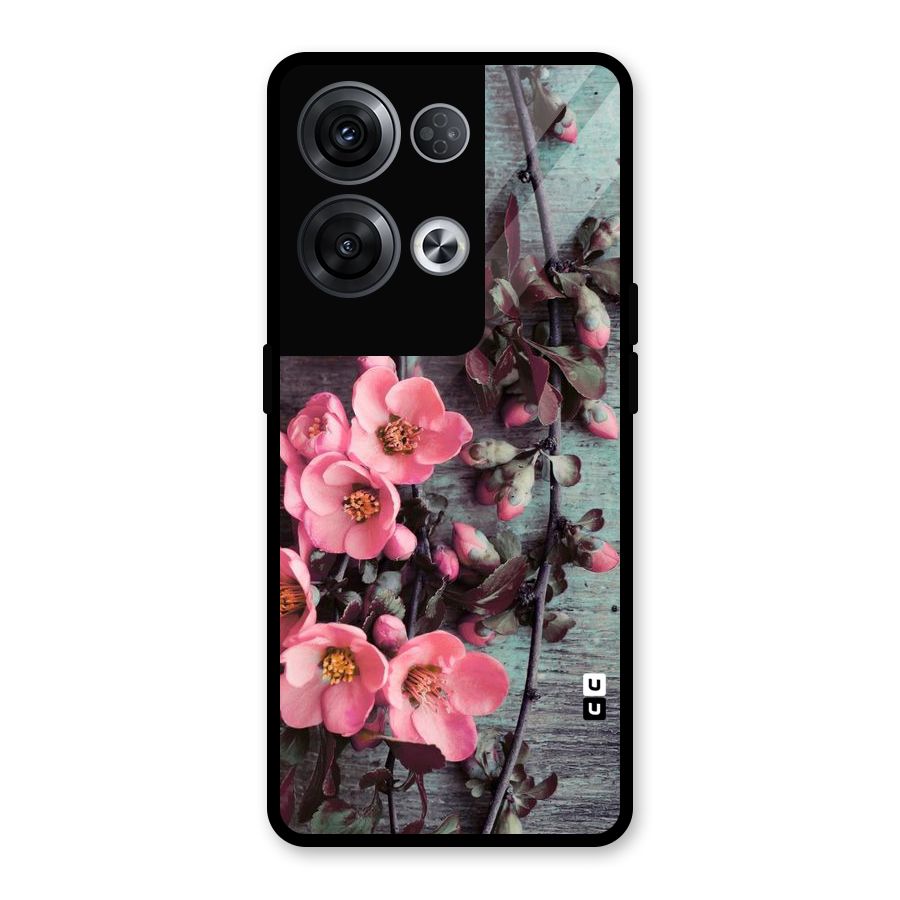 Wooden Floral Pink Glass Back Case for Oppo Reno8 Pro 5G
