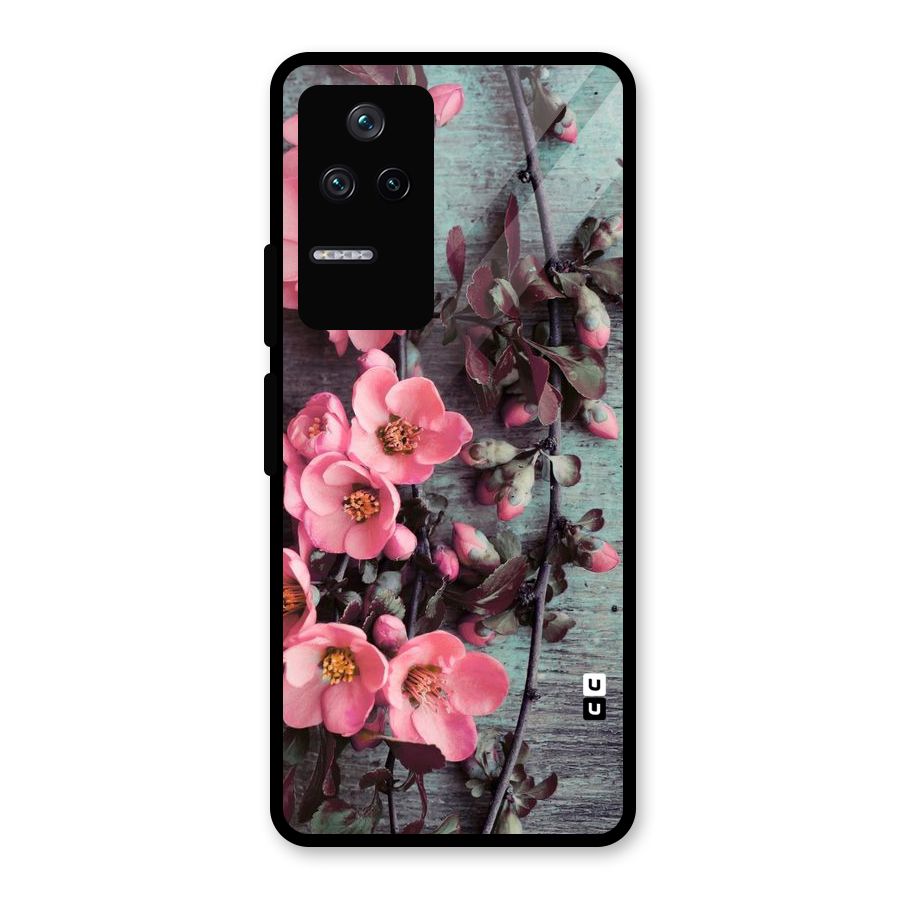 Wooden Floral Pink Glass Back Case for Poco F4 5G
