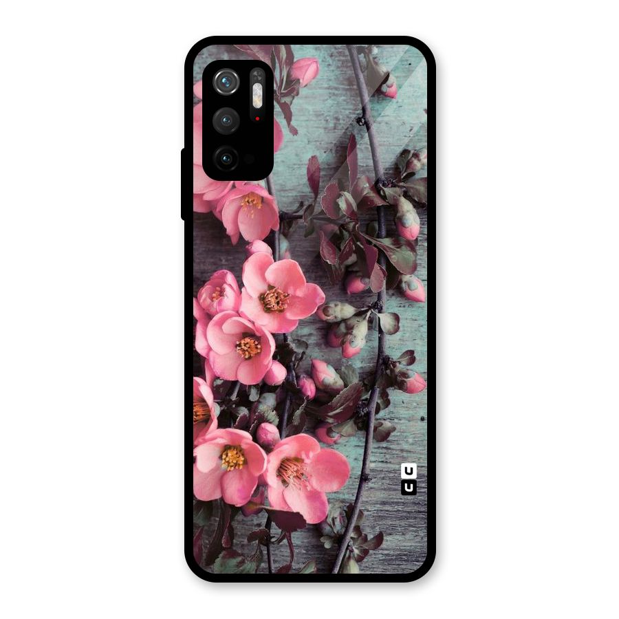 Wooden Floral Pink Glass Back Case for Poco M3 Pro 5G