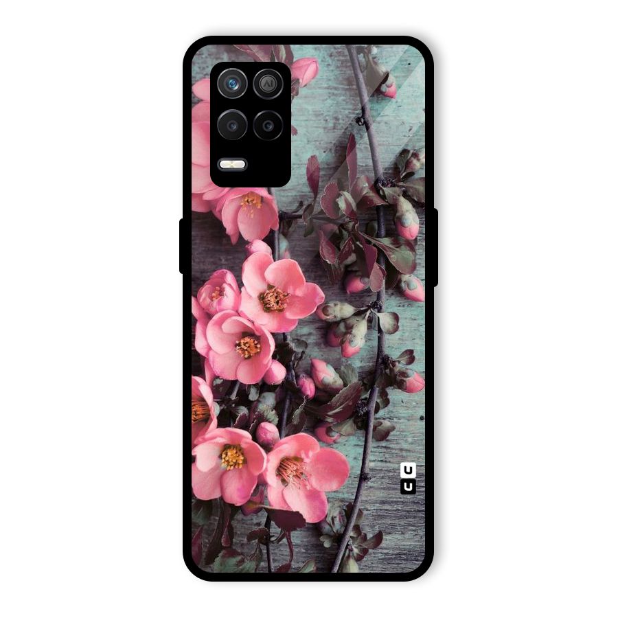 Wooden Floral Pink Glass Back Case for Realme 9 5G