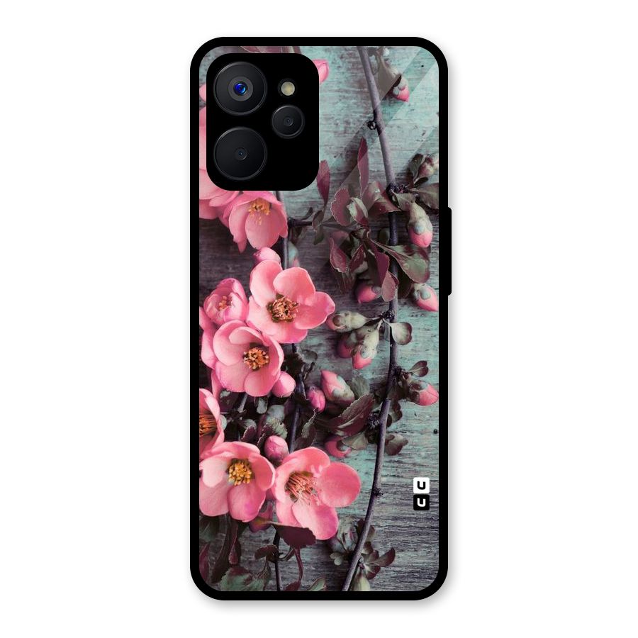 Wooden Floral Pink Glass Back Case for Realme 9i 5G