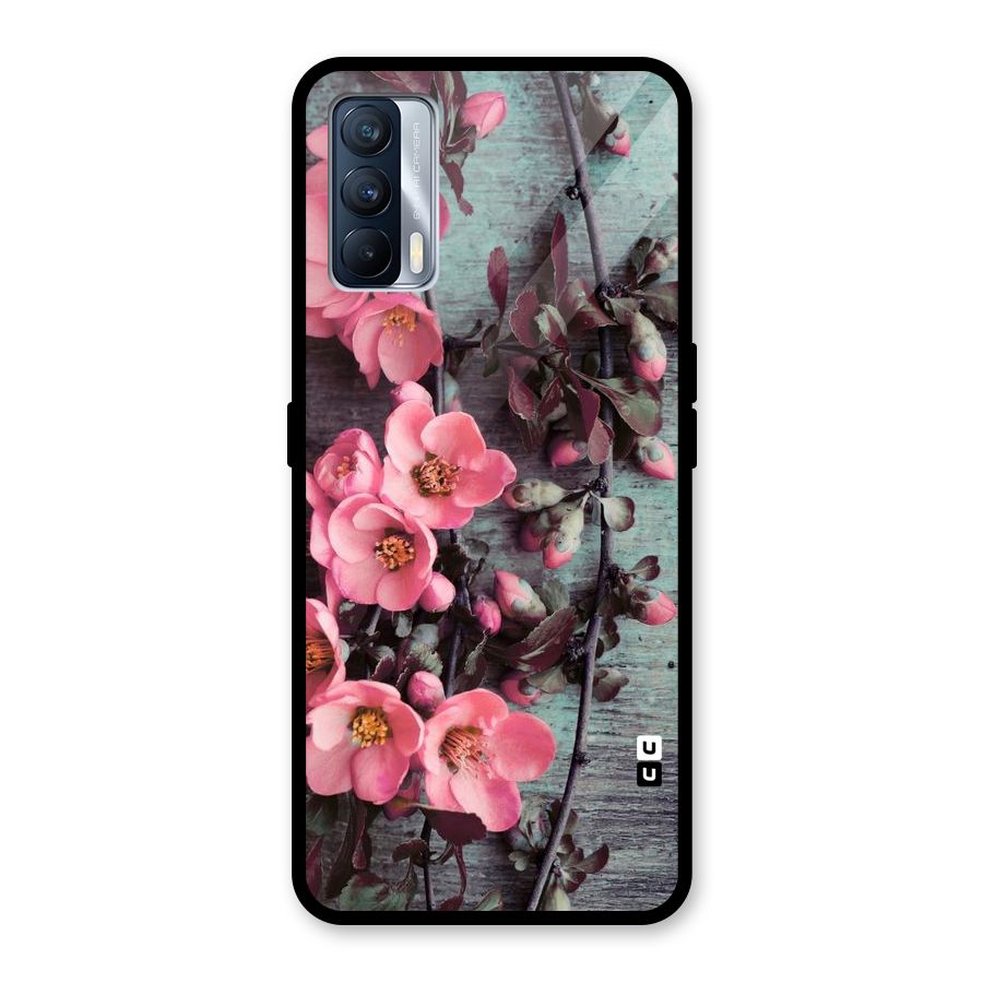 Wooden Floral Pink Glass Back Case for Realme X7