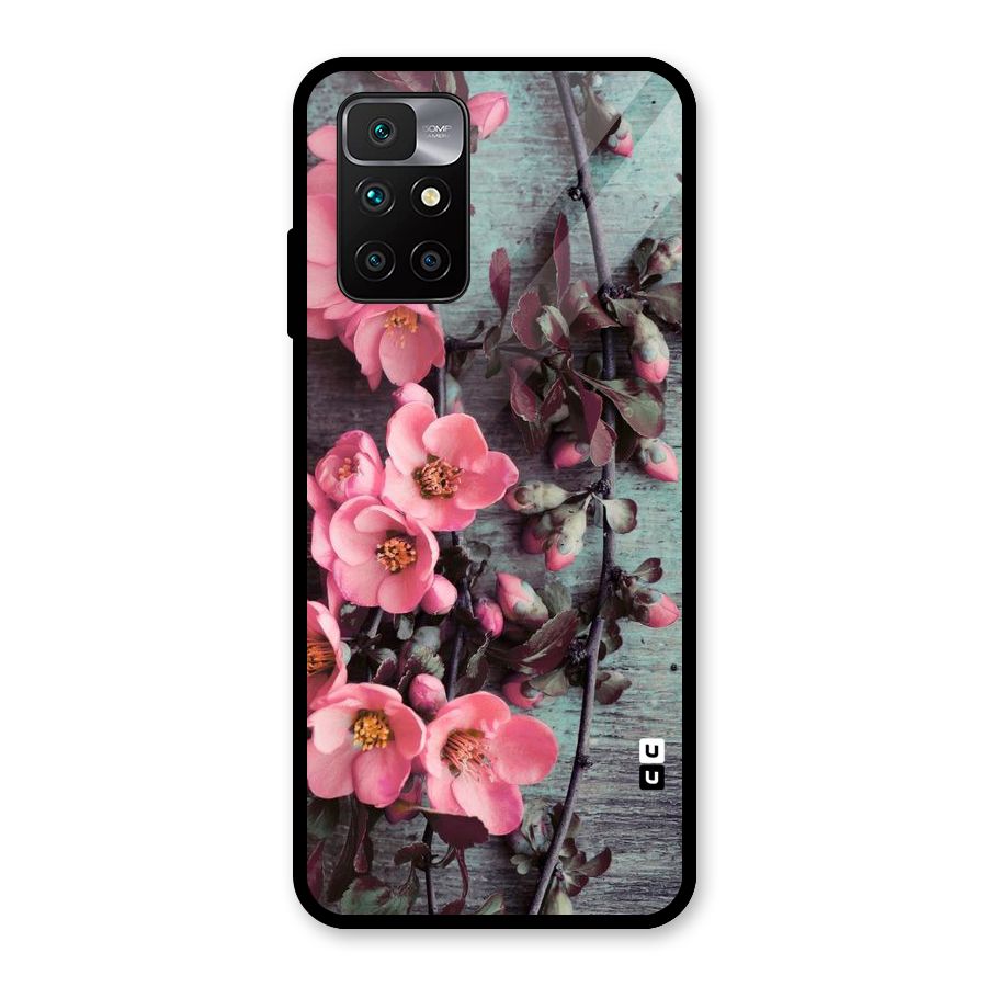 Wooden Floral Pink Glass Back Case for Redmi 10 Prime