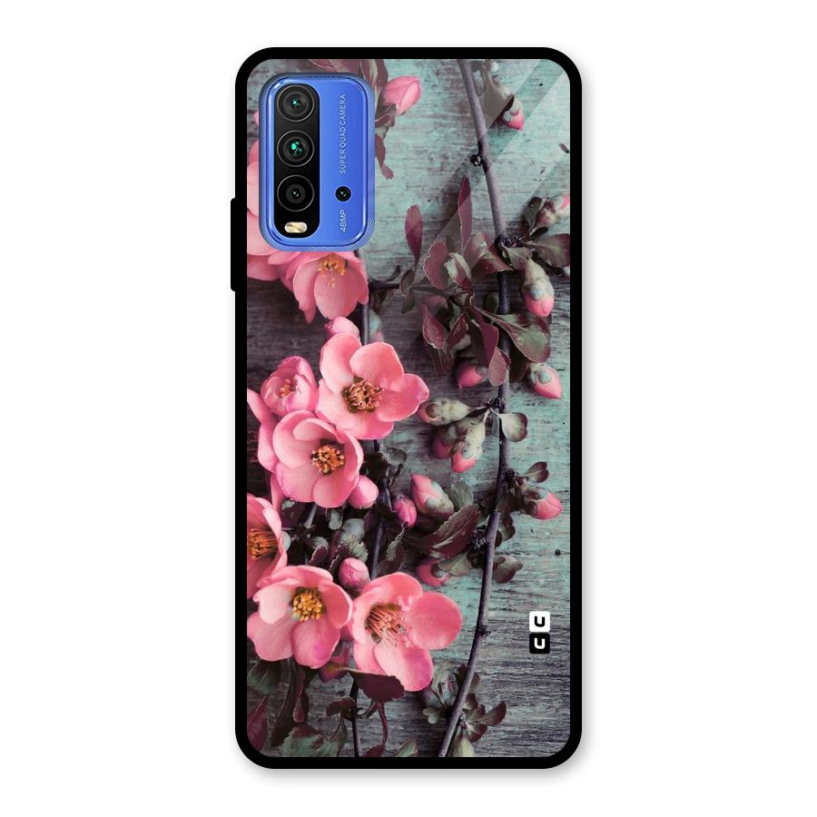 Wooden Floral Pink Glass Back Case for Redmi 9 Power