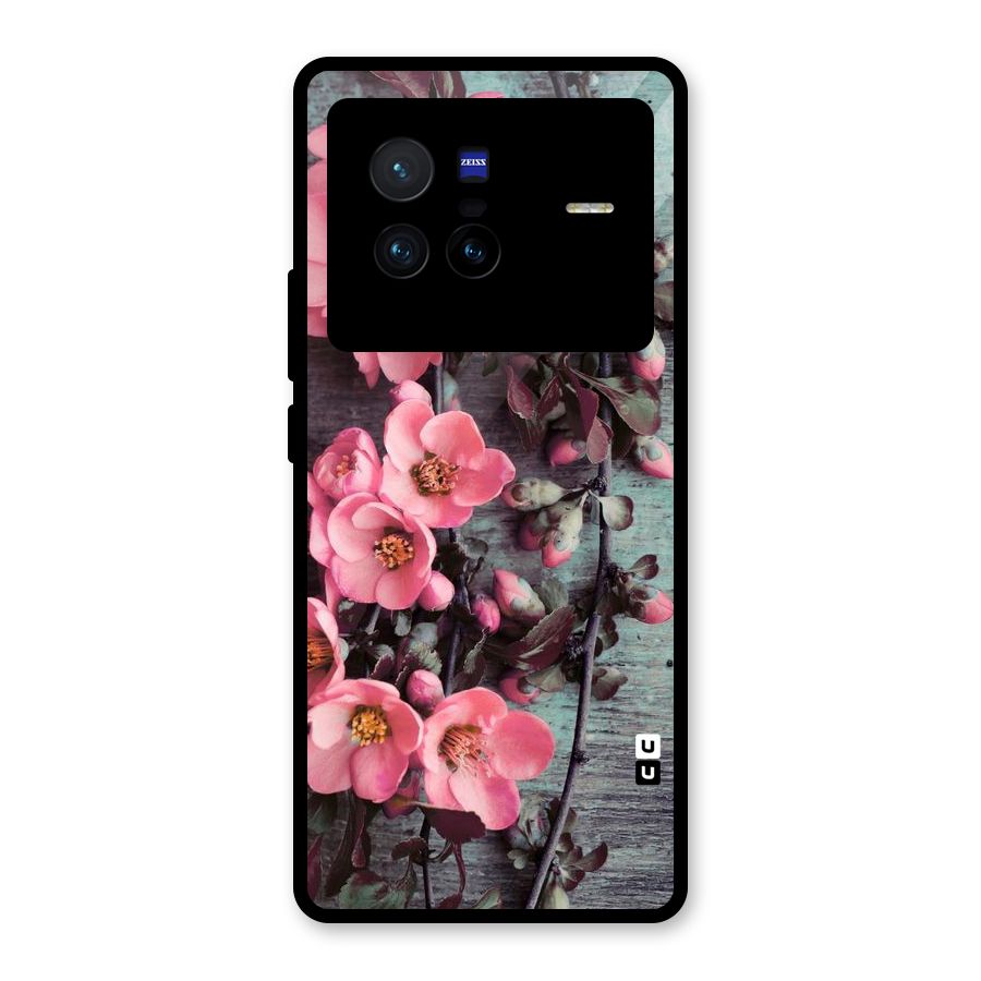 Wooden Floral Pink Glass Back Case for Vivo X80