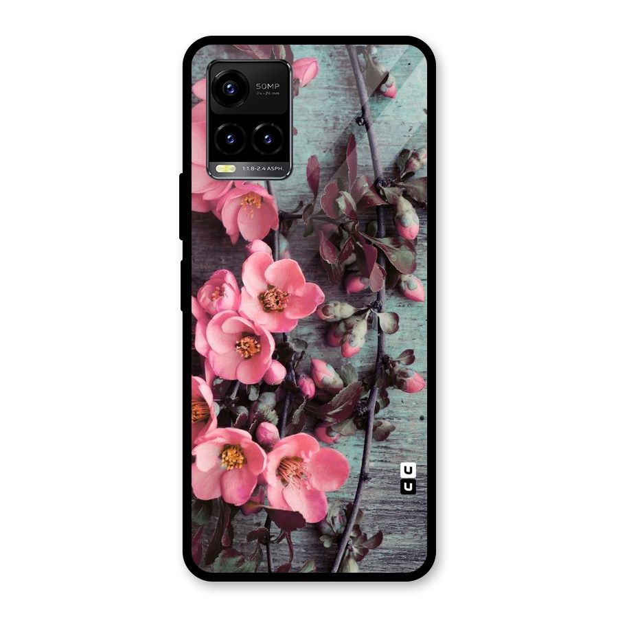 Wooden Floral Pink Glass Back Case for Vivo Y21A