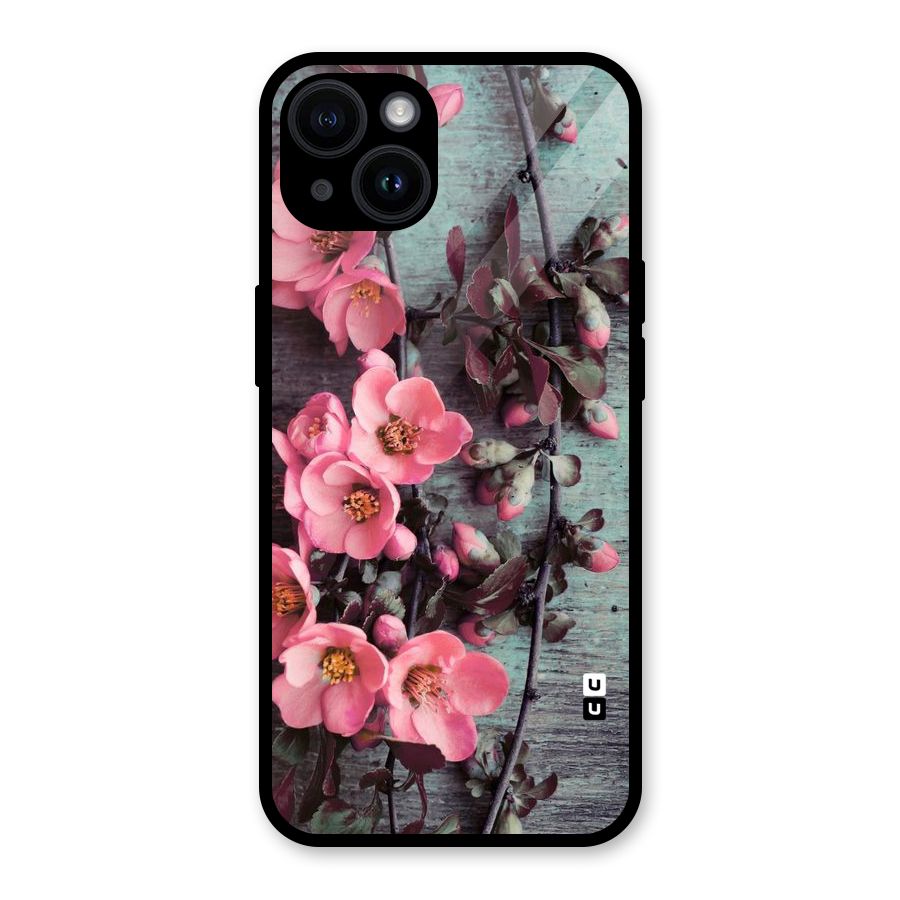 Wooden Floral Pink Glass Back Case for iPhone 14