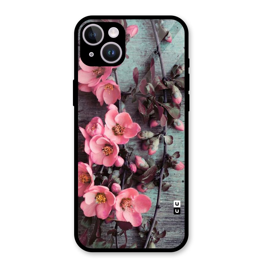 Wooden Floral Pink Glass Back Case for iPhone 14 Plus