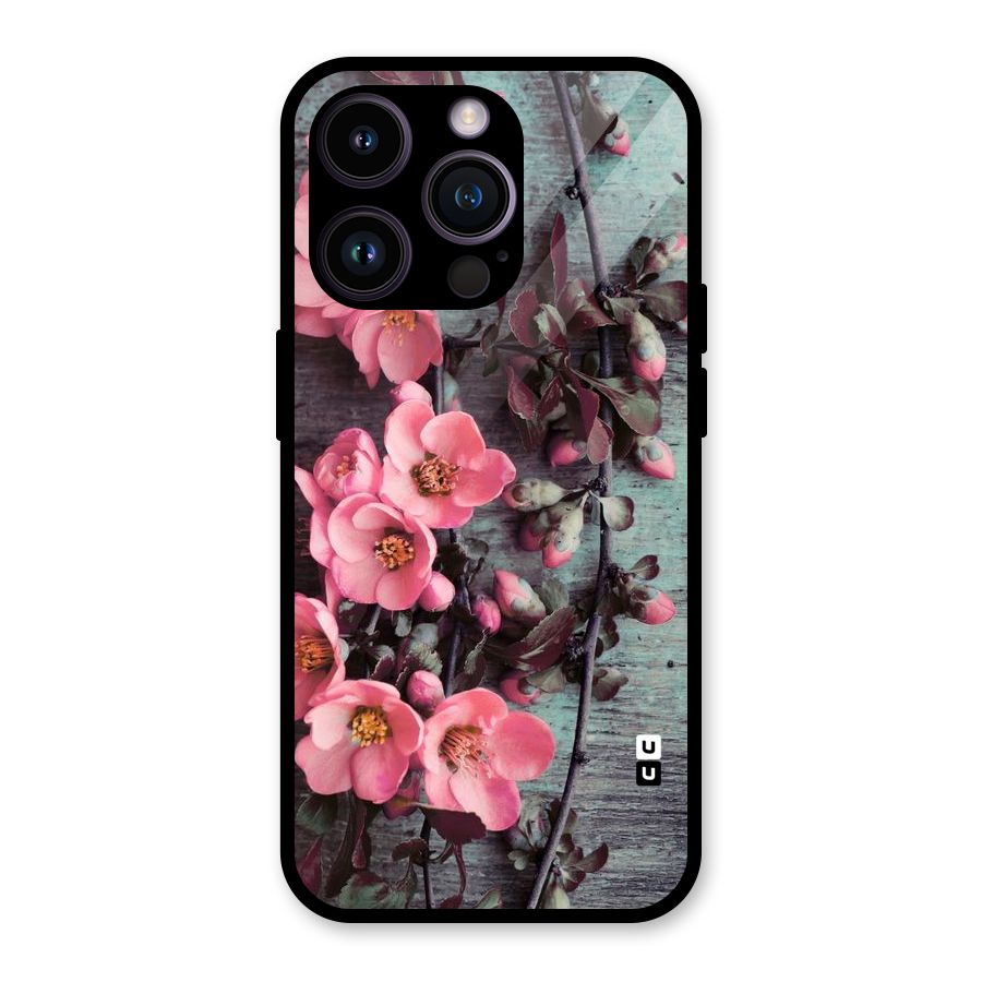 Wooden Floral Pink Glass Back Case for iPhone 14 Pro