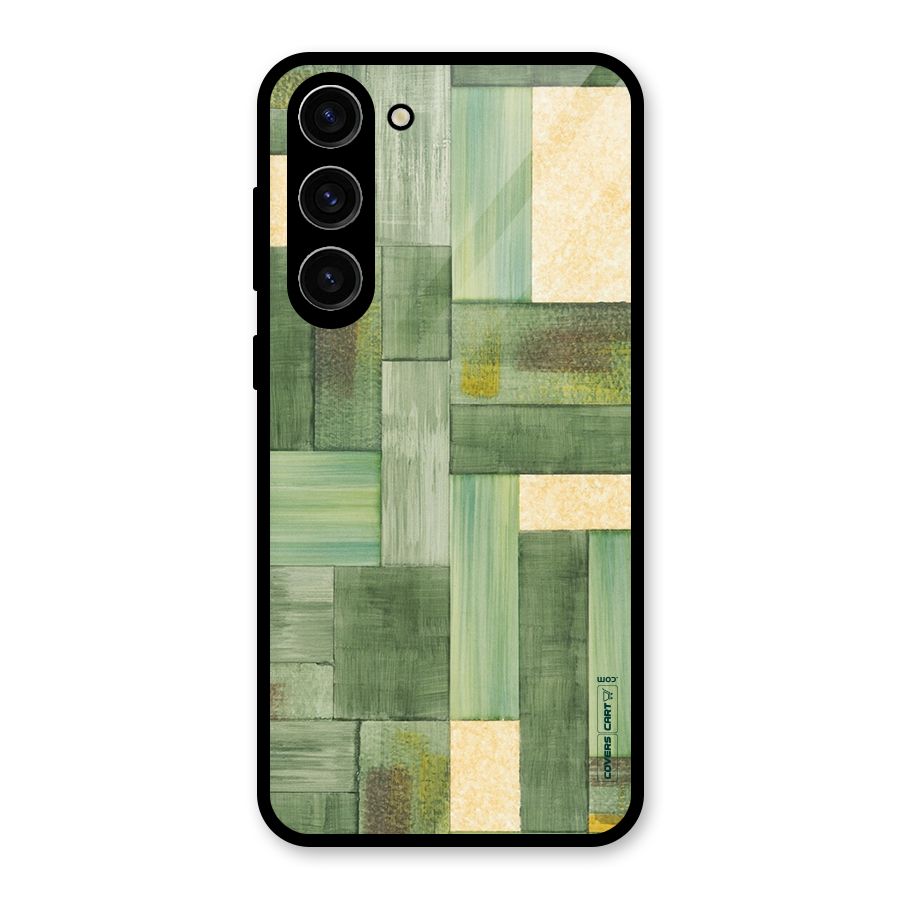 Wooden Green Texture Glass Back Case for Galaxy S23 Plus