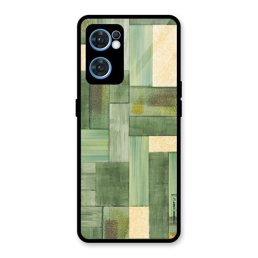 Wooden Green Texture Glass Back Case for Oppo Reno7 5G