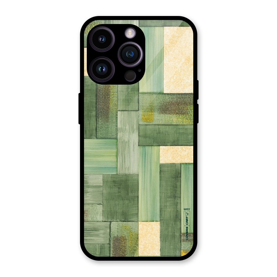 Wooden Green Texture Glass Back Case for iPhone 14 Pro Max