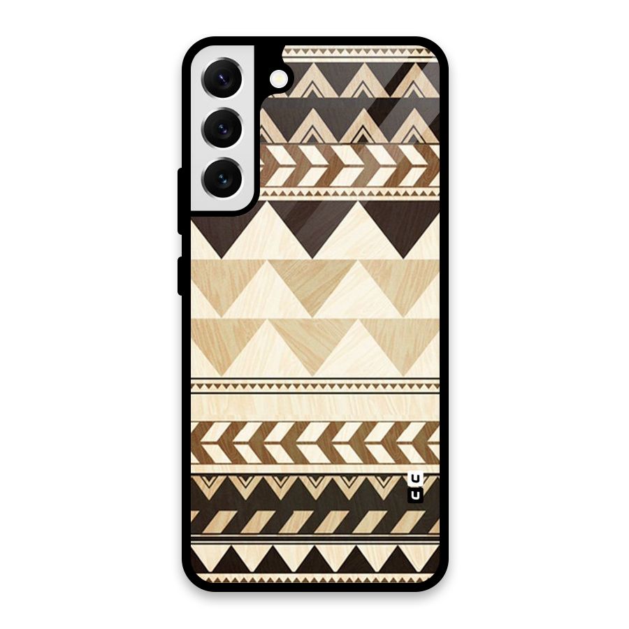 Wooden Printed Chevron Glass Back Case for Galaxy S22 Plus 5G