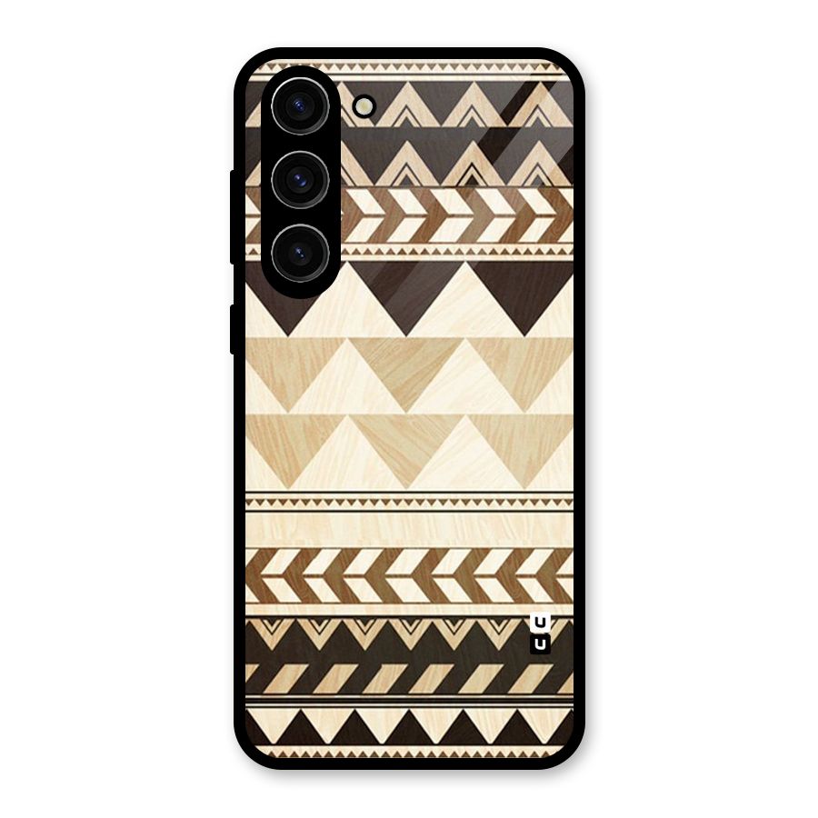 Wooden Printed Chevron Glass Back Case for Galaxy S23 Plus