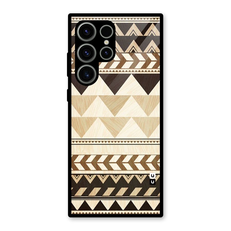 Wooden Printed Chevron Glass Back Case for Galaxy S23 Ultra