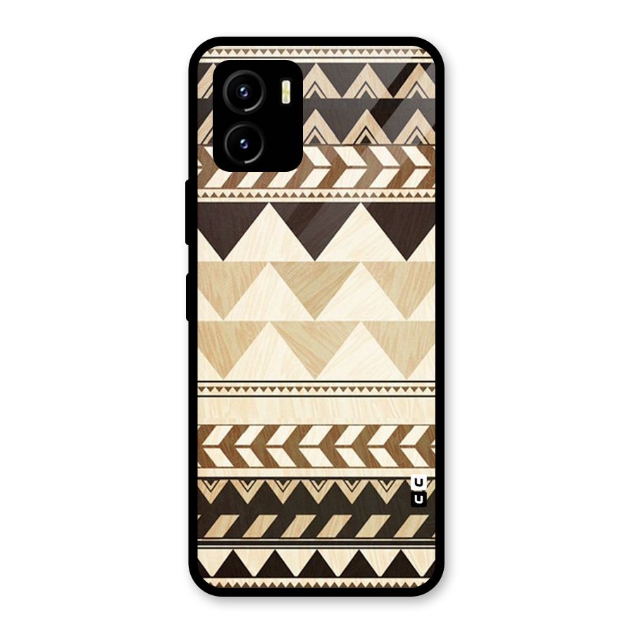 Wooden Printed Chevron Glass Back Case for Vivo Y15s