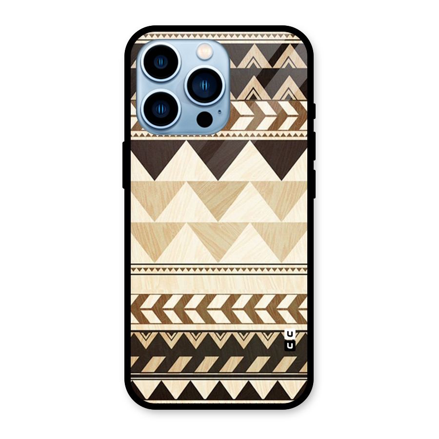 Wooden Printed Chevron Glass Back Case for iPhone 13 Pro