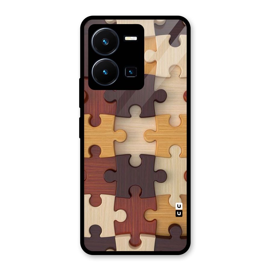 Wooden Puzzle (Printed) Glass Back Case for Vivo Y35