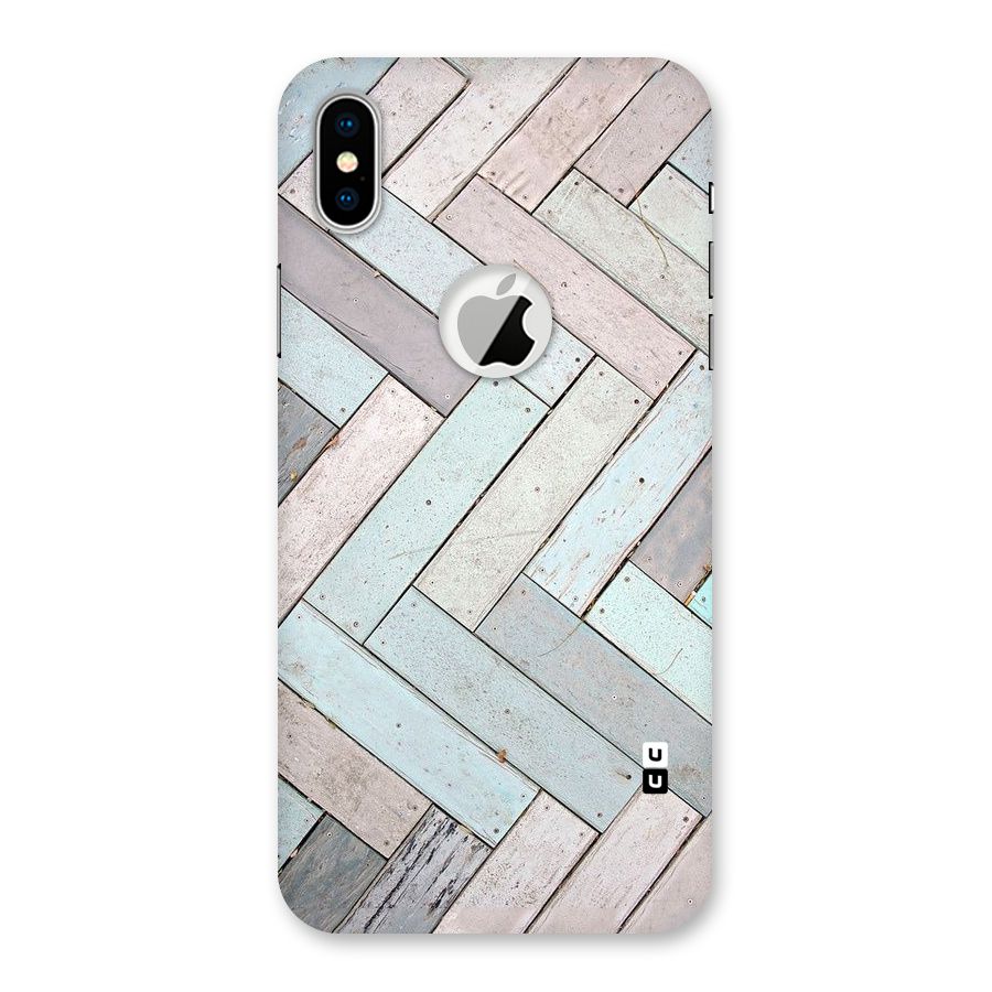 Wooden ZigZag Design Back Case for iPhone X Logo Cut