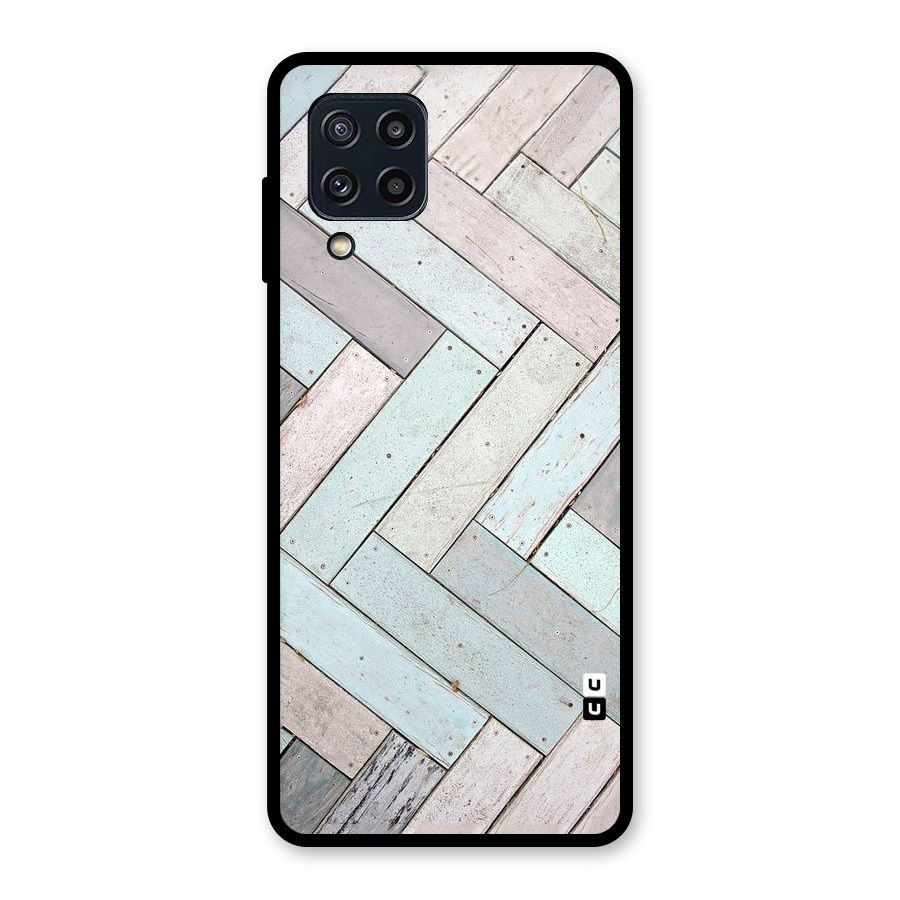 Wooden ZigZag Design Glass Back Case for Galaxy M32