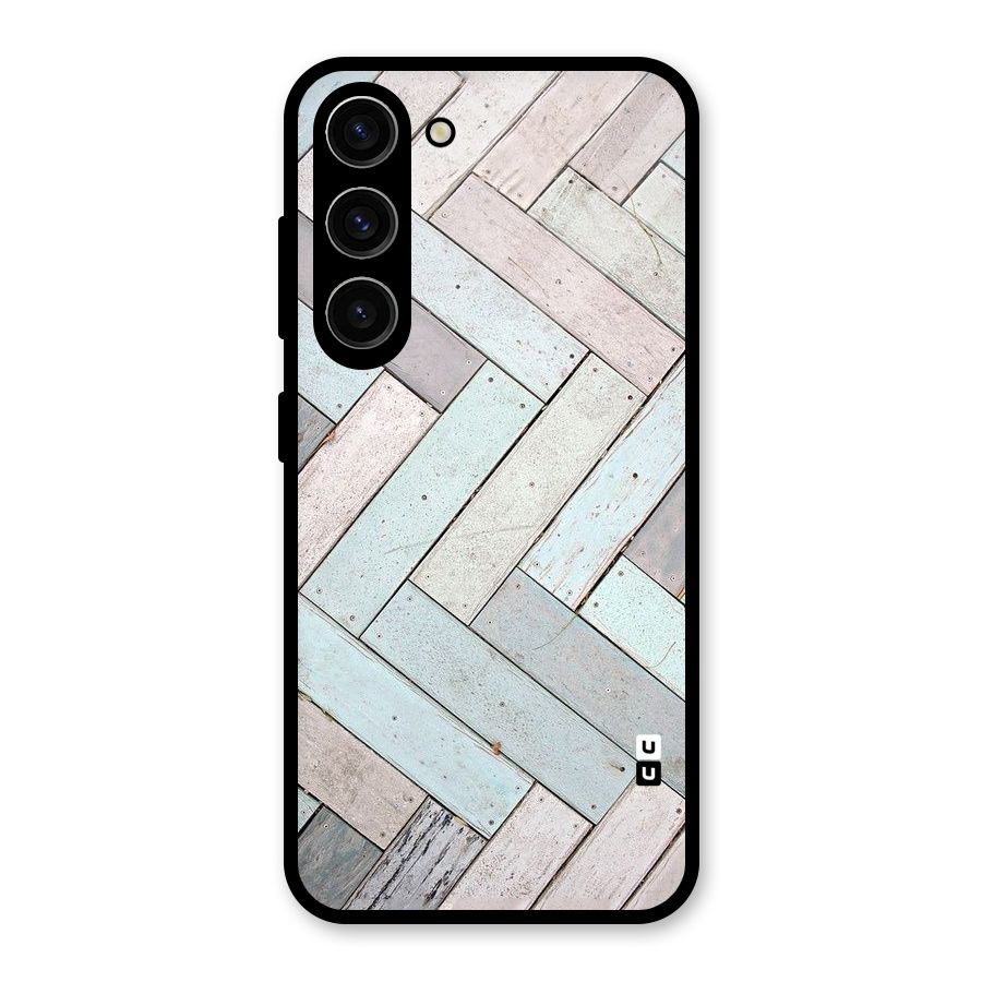 Wooden ZigZag Design Glass Back Case for Galaxy S23