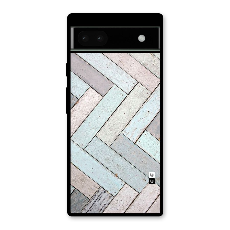 Wooden ZigZag Design Glass Back Case for Google Pixel 6a