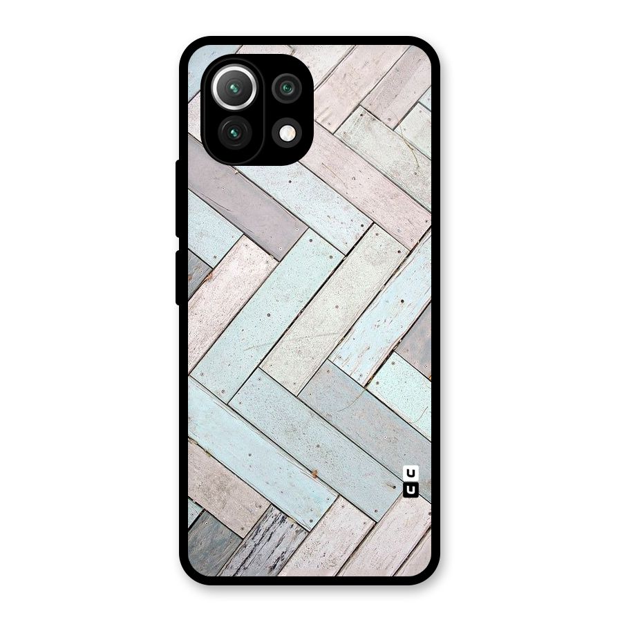 Wooden ZigZag Design Glass Back Case for Mi 11 Lite NE 5G