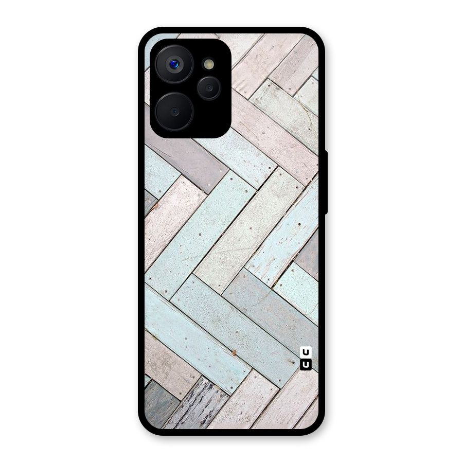 Wooden ZigZag Design Glass Back Case for Realme 9i 5G