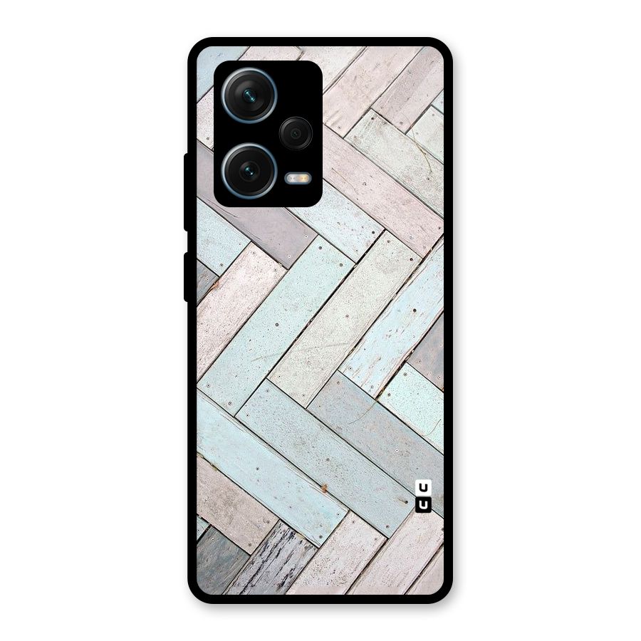 Wooden ZigZag Design Glass Back Case for Redmi Note 12 Pro Plus 5G