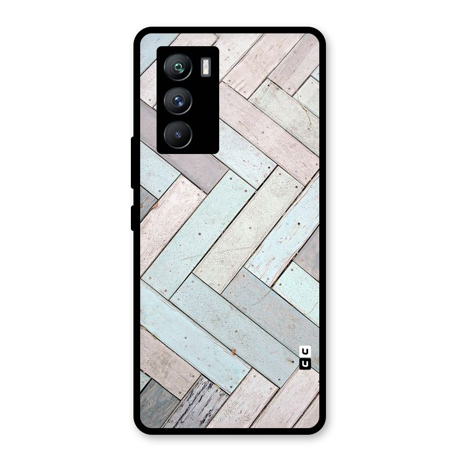 Wooden ZigZag Design Glass Back Case for Vivo iQOO 9 SE