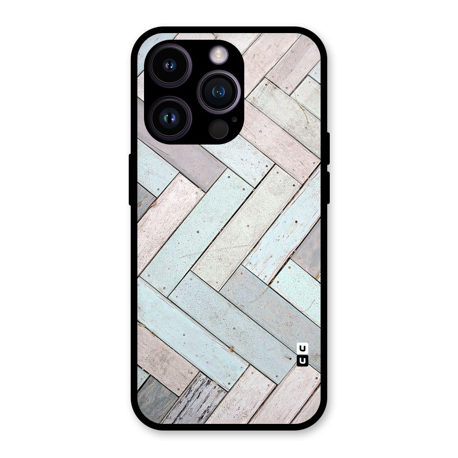 Wooden ZigZag Design Glass Back Case for iPhone 14 Pro