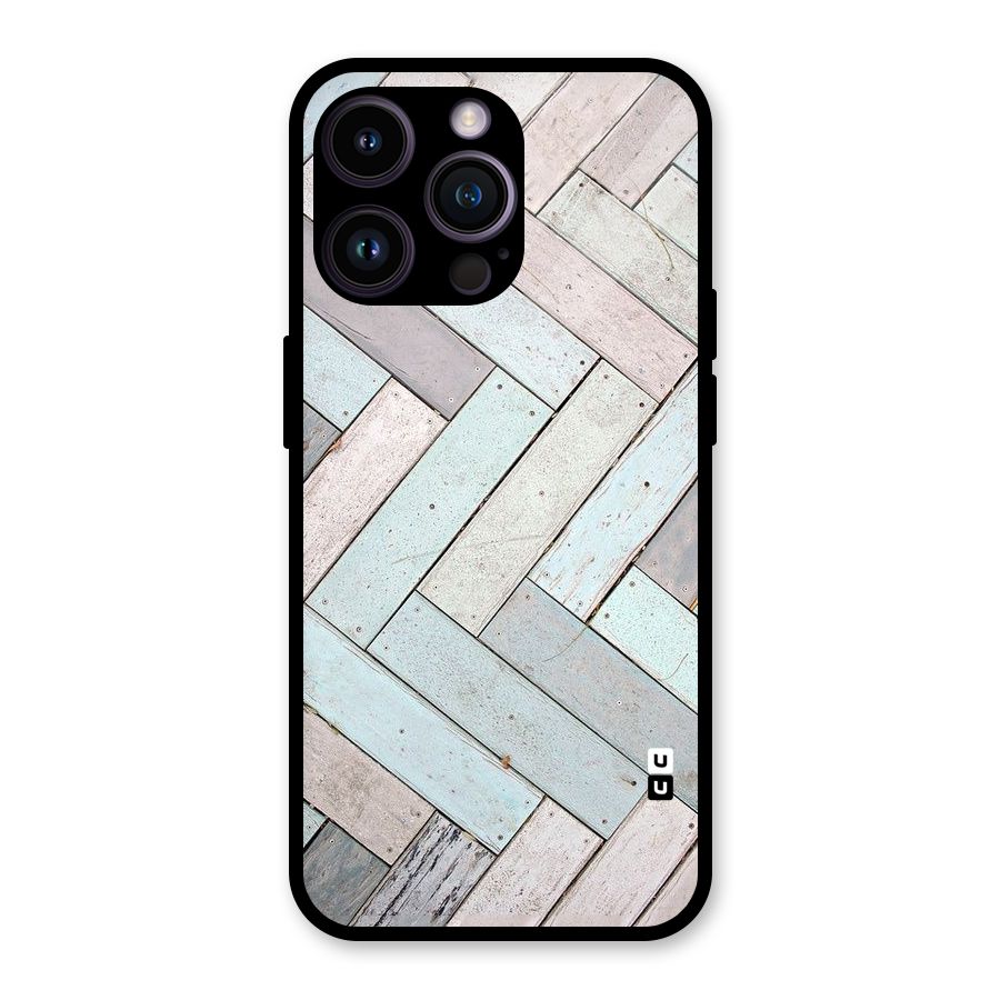 Wooden ZigZag Design Glass Back Case for iPhone 14 Pro Max