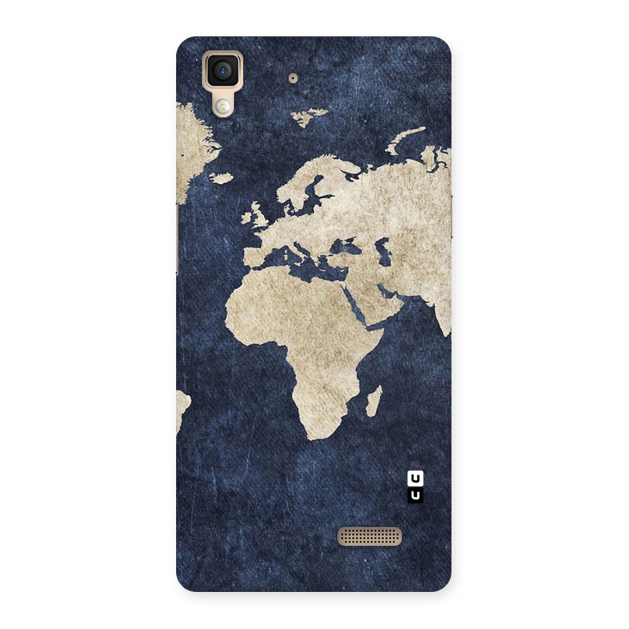 World Map Blue Gold Back Case for Oppo R7