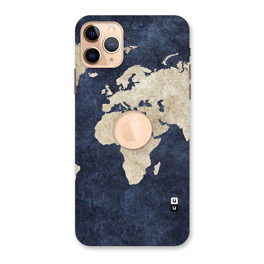 World Map Blue Gold Back Case for iPhone 11 Pro Max Logo Cut